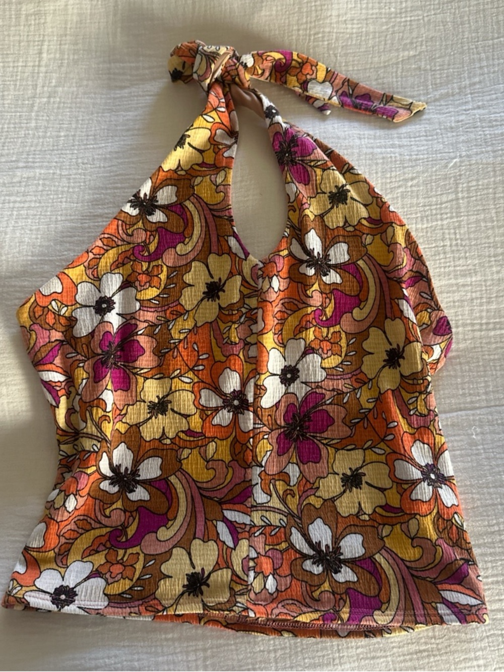 Zara Larson SO Floral Halter Tank Top in Orange, Pink and White